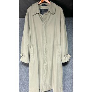 Ralph Lauren Long Trench‎ Coat Wool Lined Mens Size 46R Olive Green Button Up